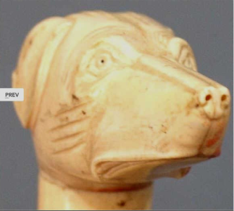 Antique ivory walking cane dog head, see below