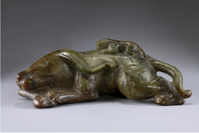 Chinese carved foo lion with cub